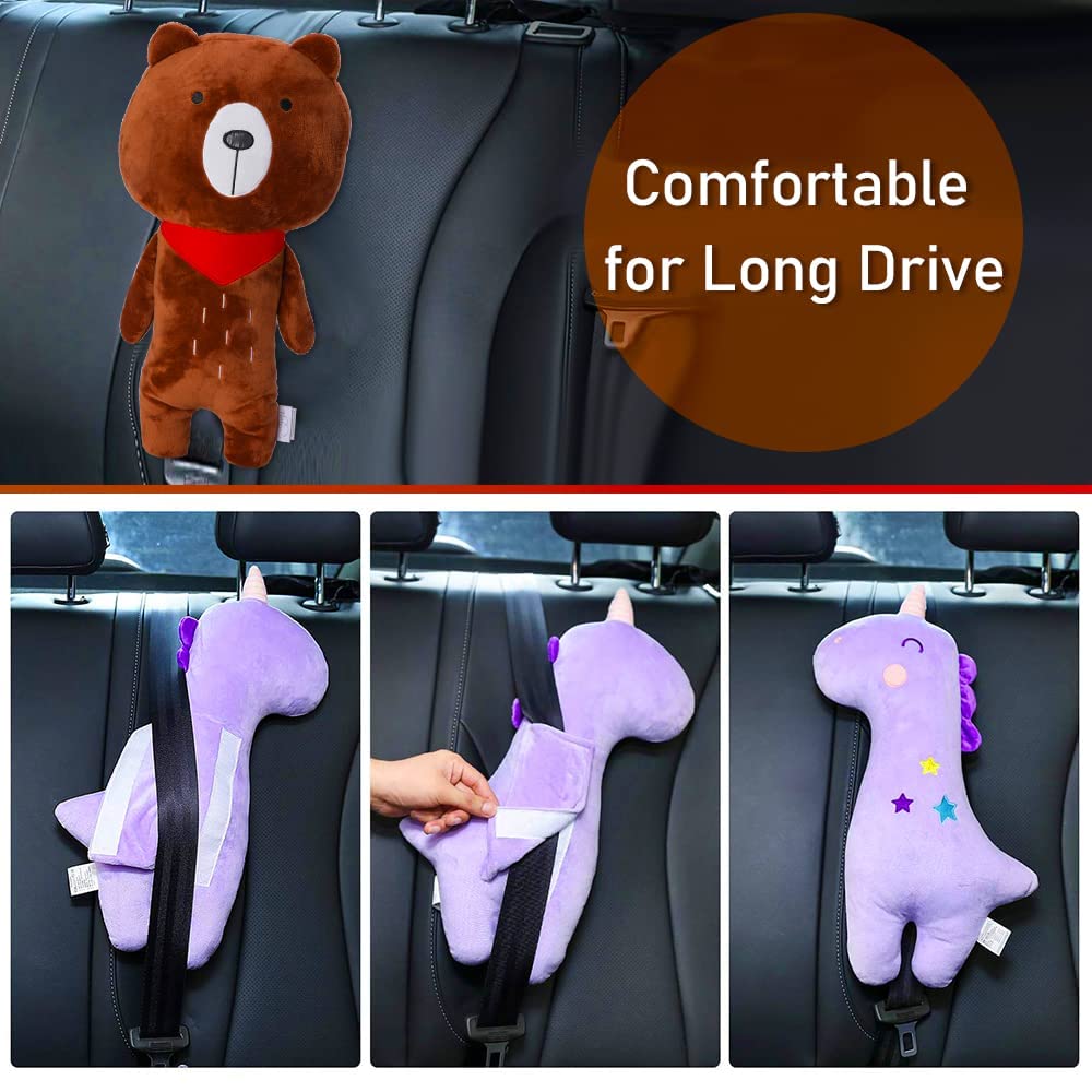 Resulzon bear seatbelt pillow closed-attachment demonstrates easy fastening for a secure fit