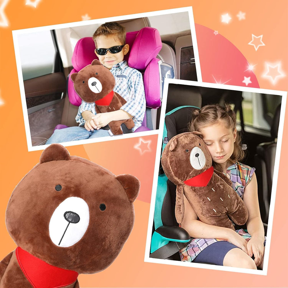 Resulzon bear seatbelt pillow soft-cover close-up shows premium micro-suede texture