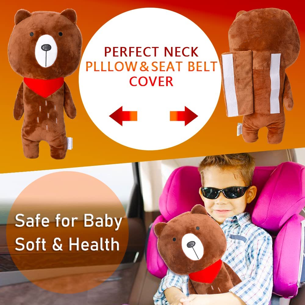 Resulzon bear seatbelt pillow Velcro-closure keeps pillow securely in place on any belt
