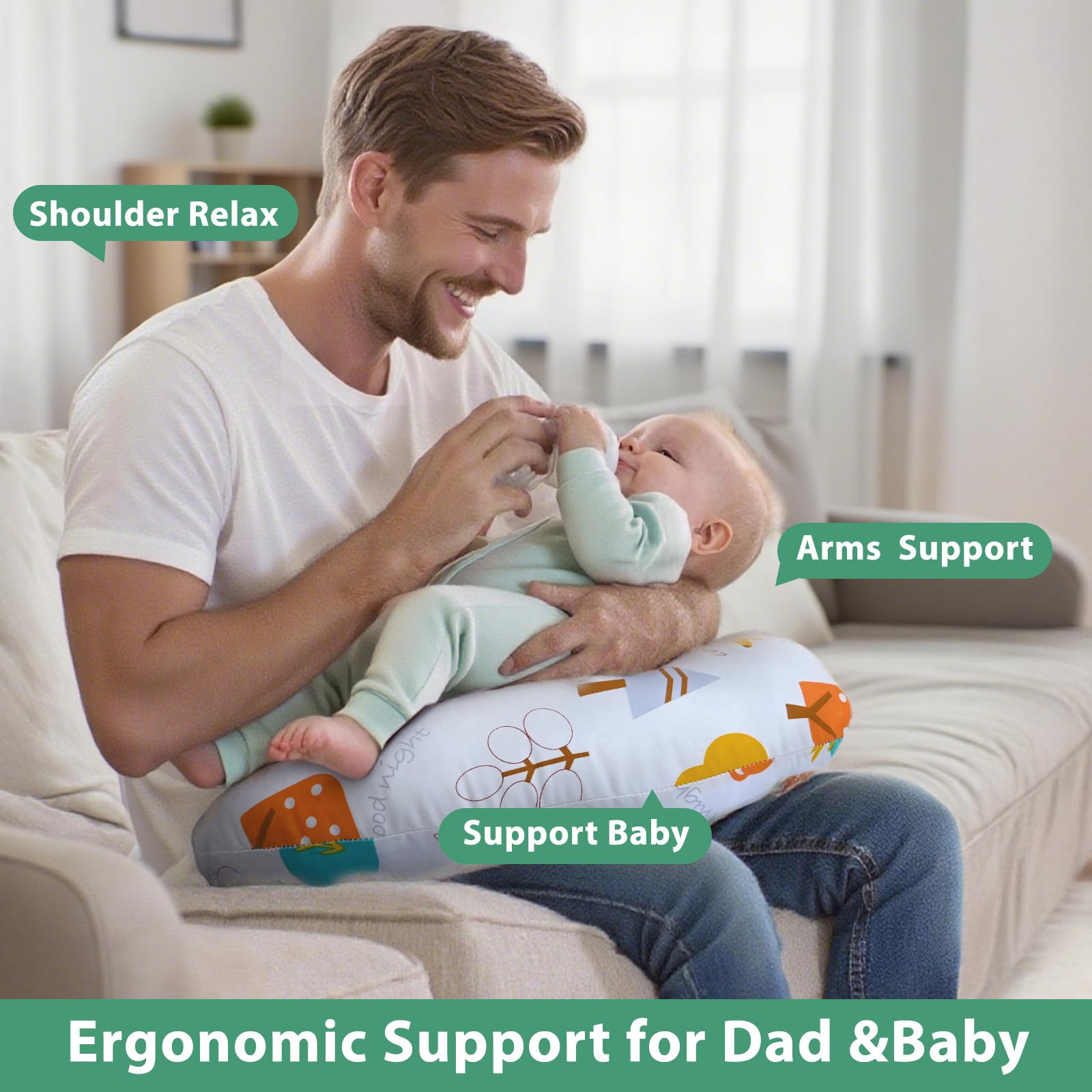 Resylp nursing pillow in a multi-use setup illustrates feeding and propping versatility.