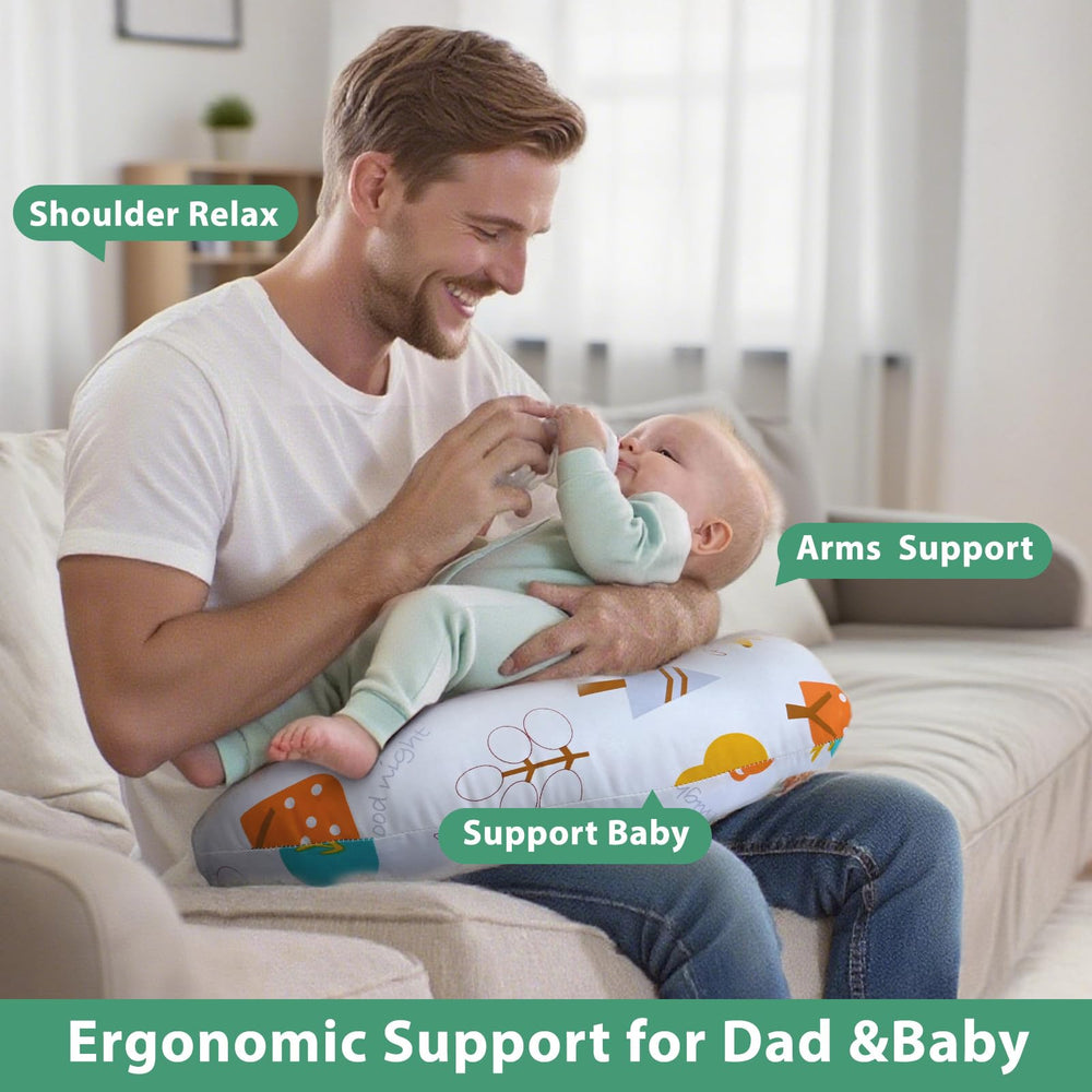 Resylp nursing pillow in a multi-use setup illustrates feeding and propping versatility.