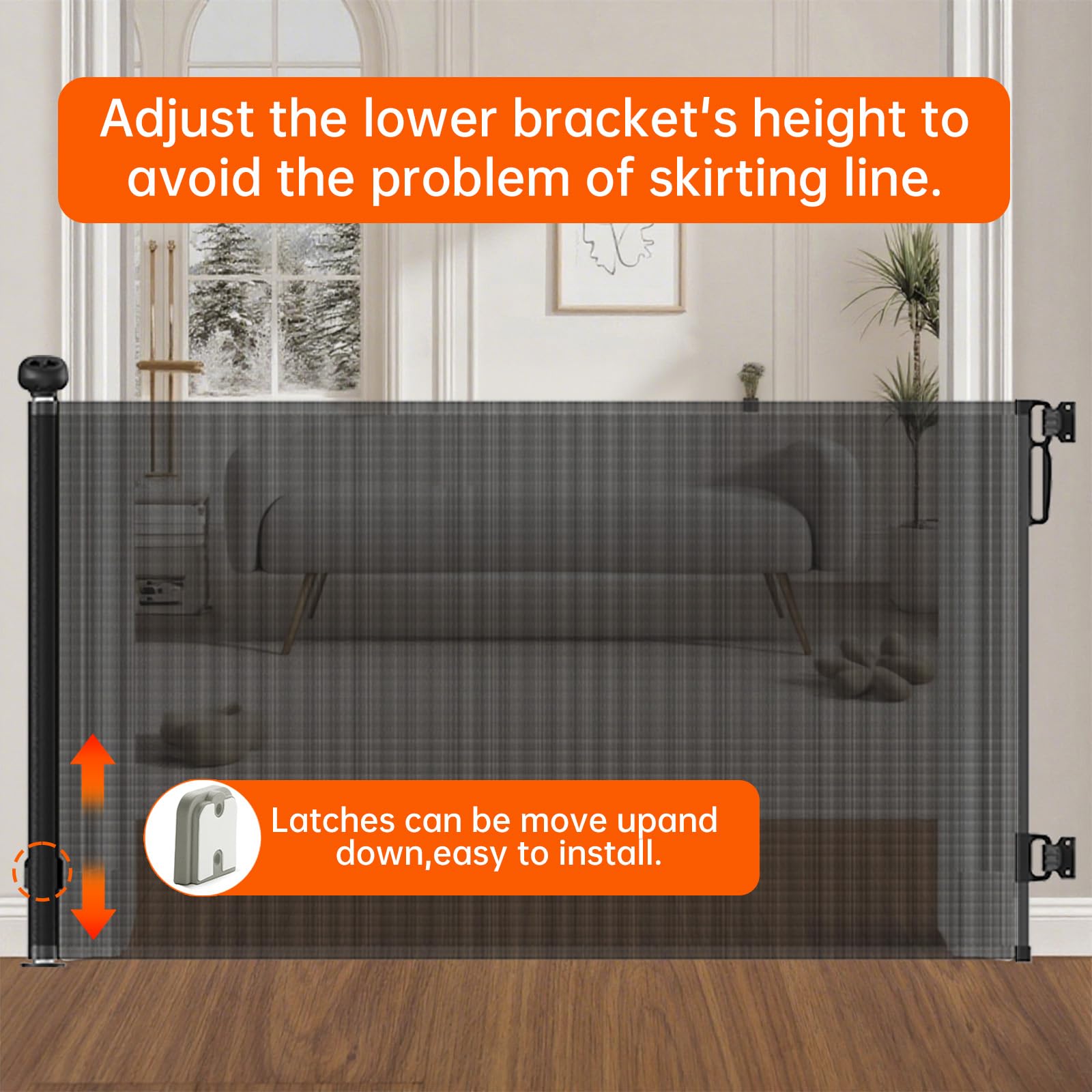 Retractable Safety Gate zero threshold design keeps floors flush and reduces trip hazards.