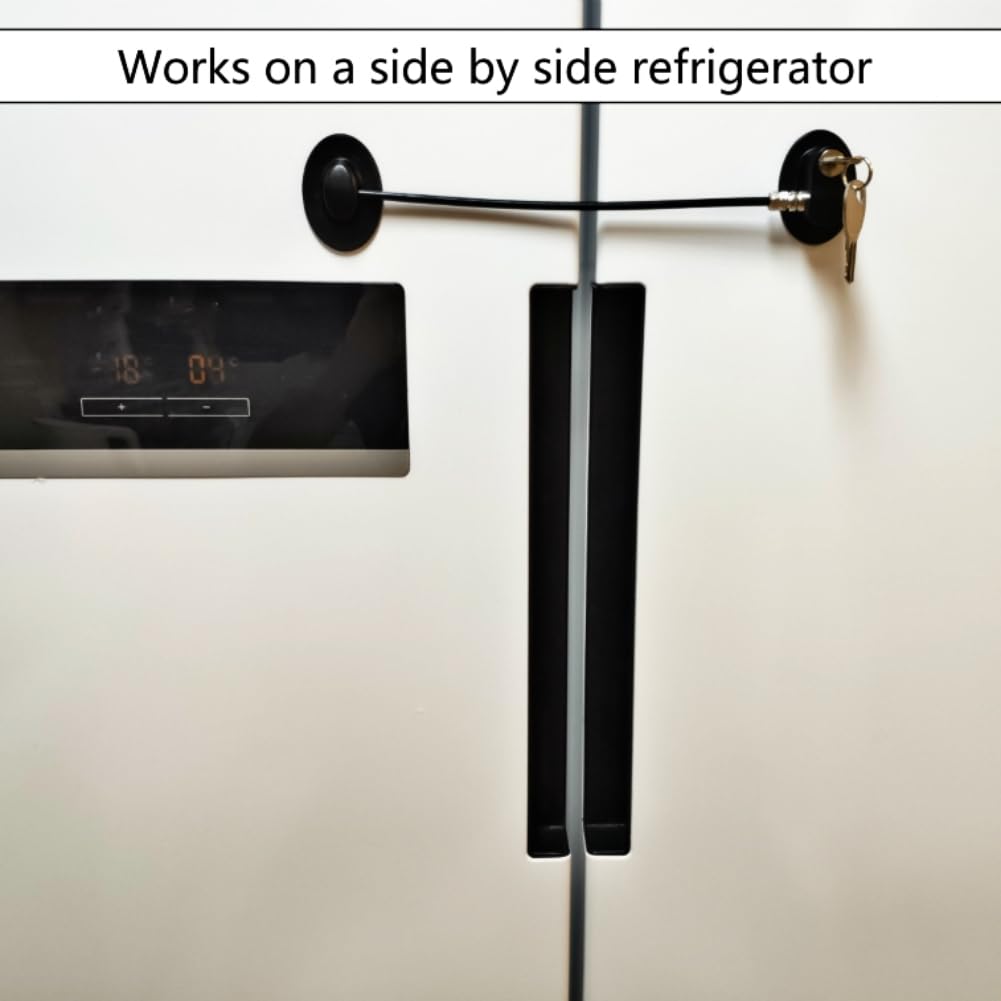 REZIPO fridge lock in use shows simple turn-key operation.