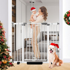 Rgqphantom 41-inch tall pet gate on stairs provides secure stair access.