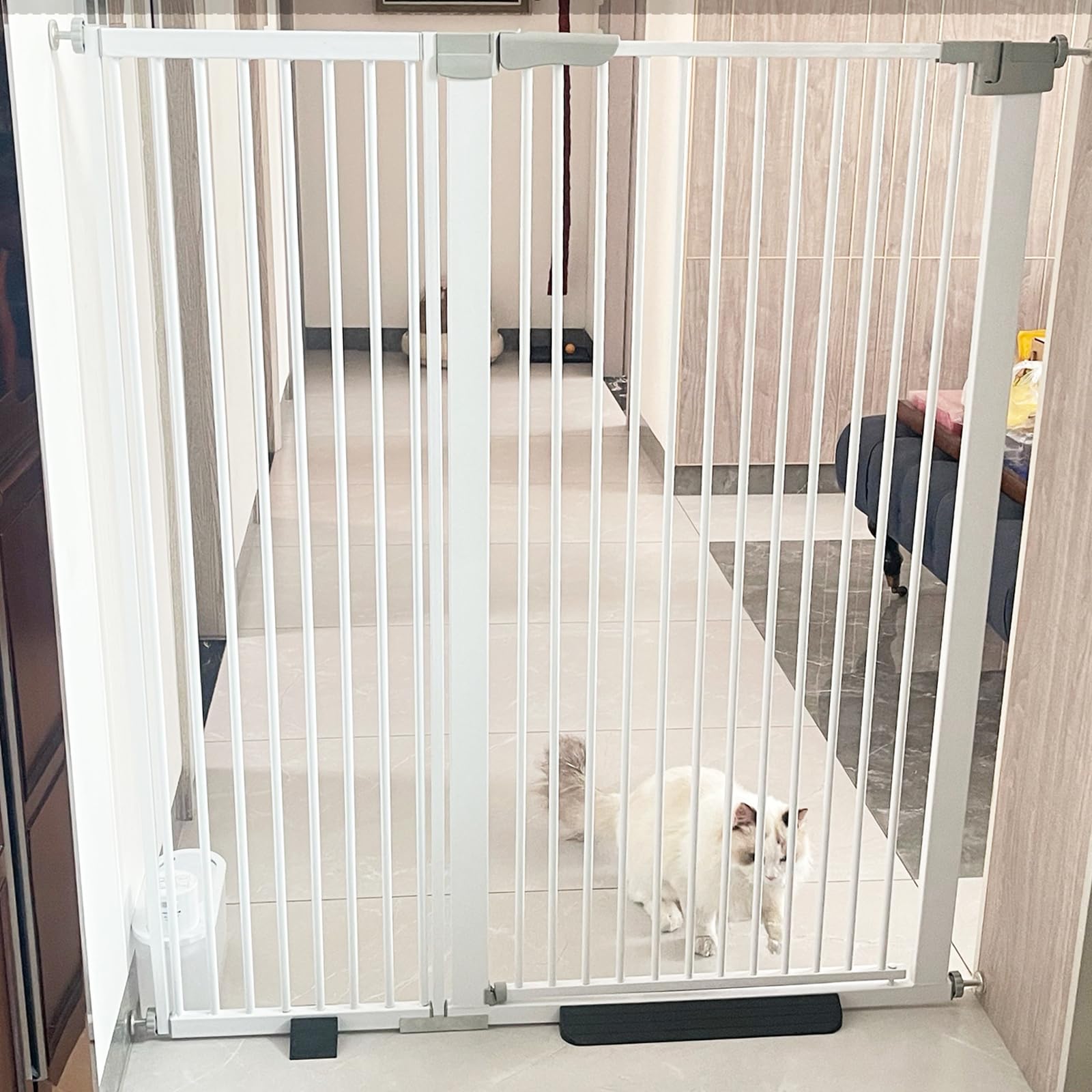 Rgqphantom white gate complements stairs and doorways while keeping pets secure.