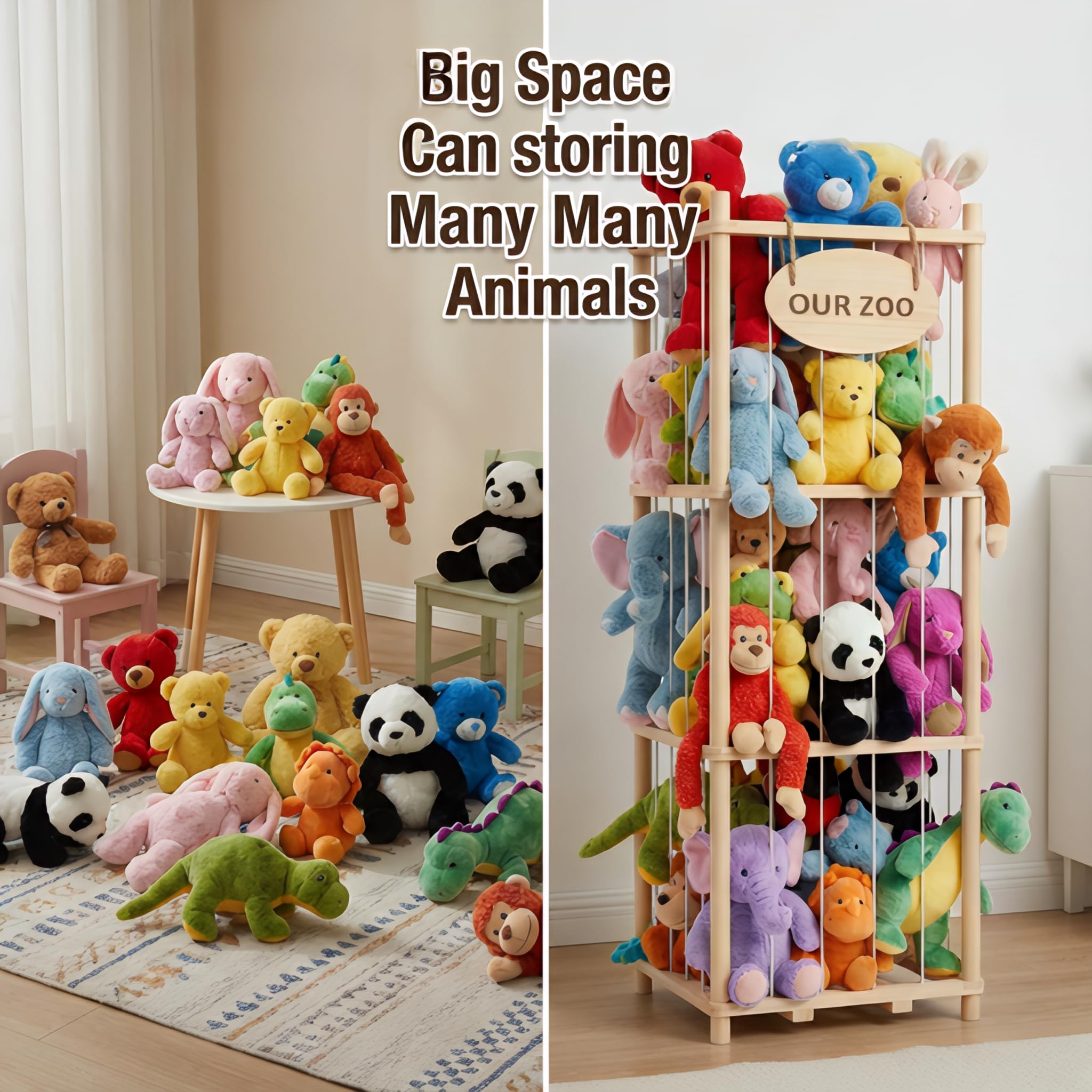 Rhyzoray natural New Zealand pine wood construction for sturdy toy storage