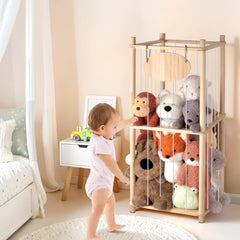 Rhyzoray stuffed-animal-storage-organizer side view demonstrates compact footprint to keep floors clear.