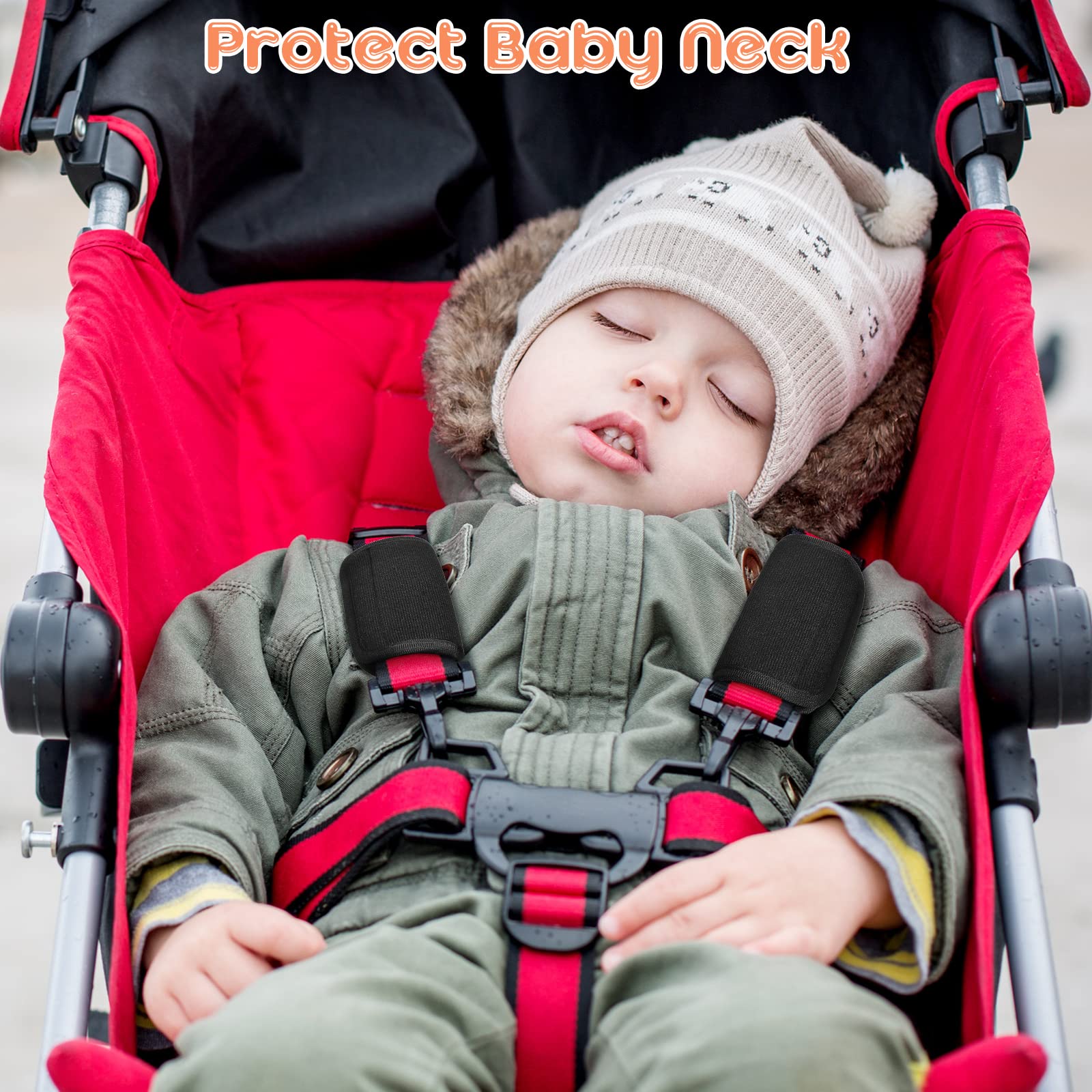 Riakrum infant carrier use shows neck protection with soft padding.