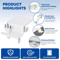 RIAUOR adjustable fit door top lock accommodates most standard doors for safety.