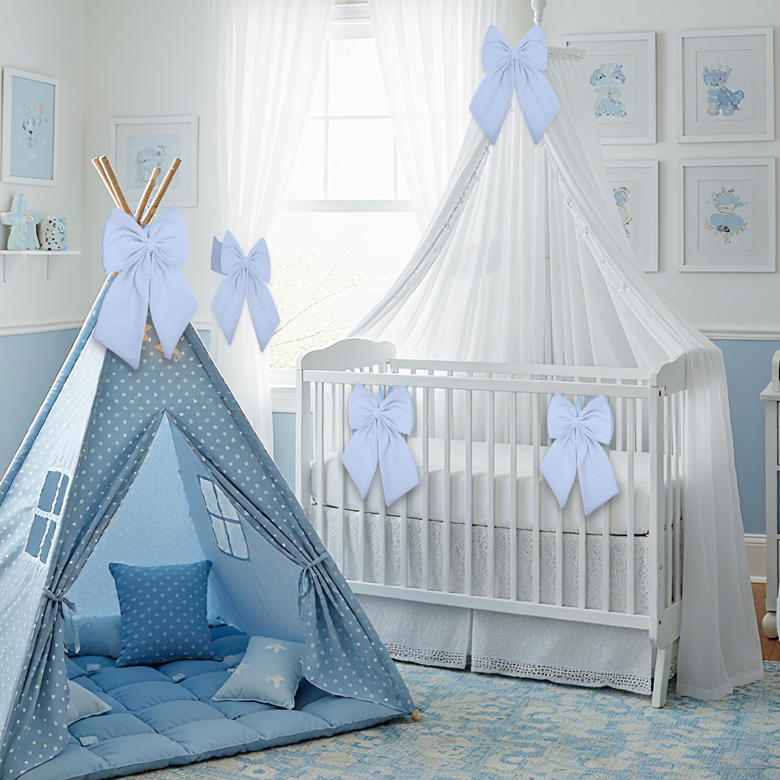 Riceshoot Coquette blue bow hung on wall decor adds nursery charm