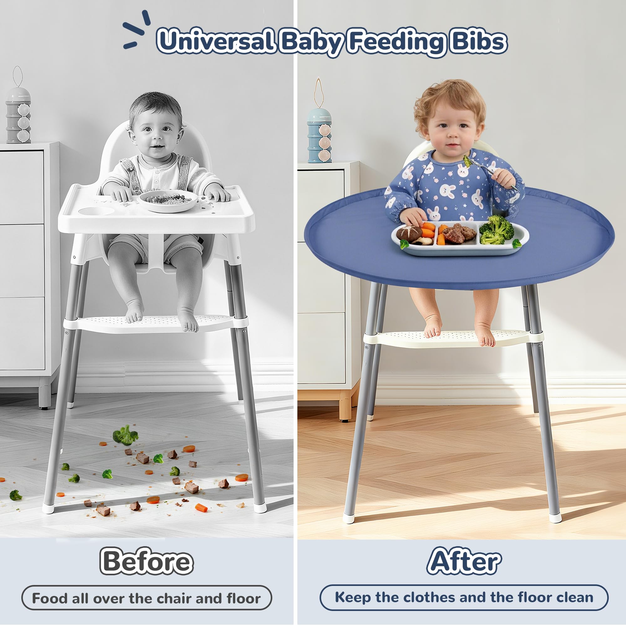 RICHER HOUSE waterproof fabric blue explains easy wipe-down after feeding sessions