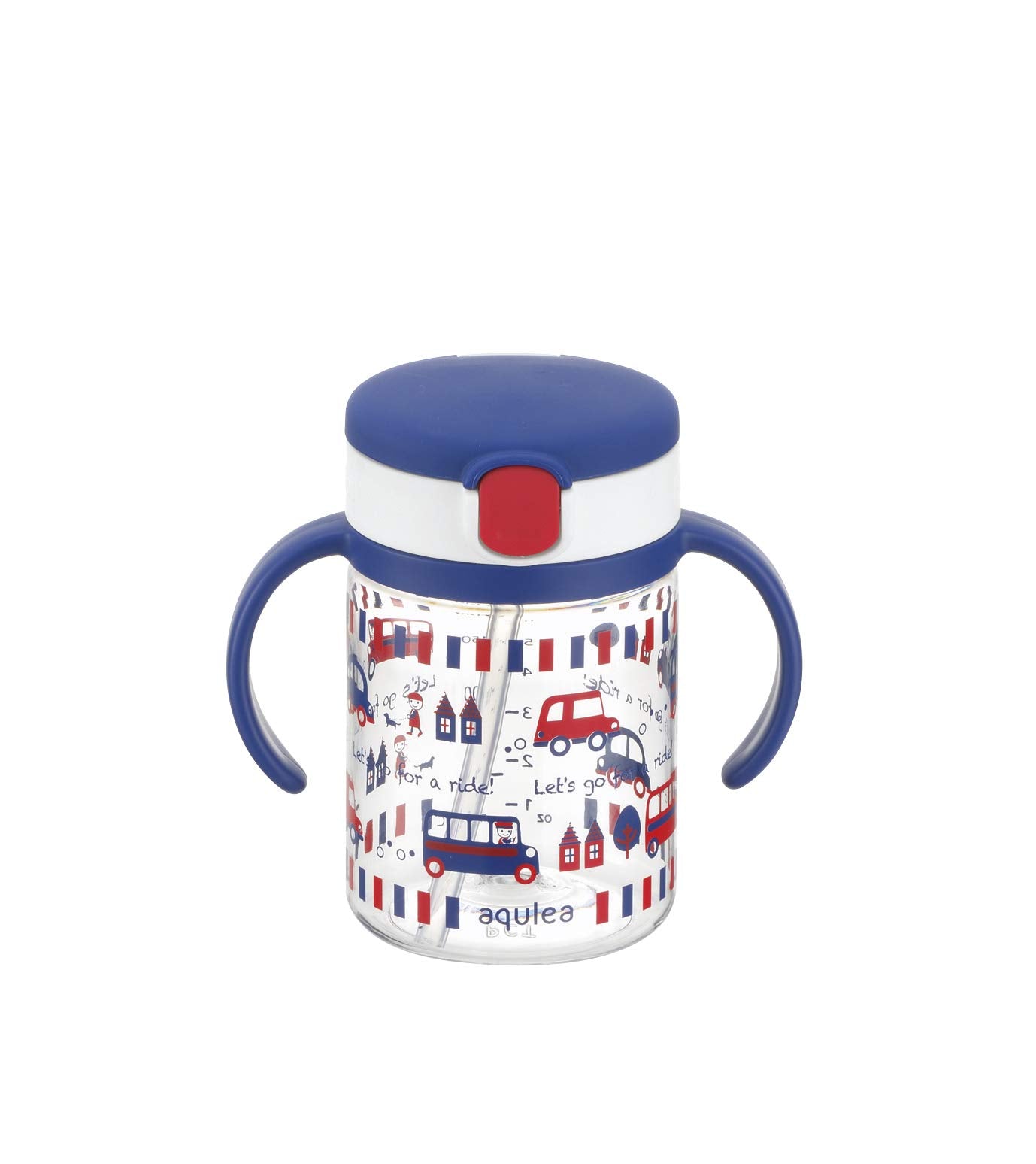 Richell Aqulea outing straw mug 200ml Navy with transparent Tritan body for easy visibility.
