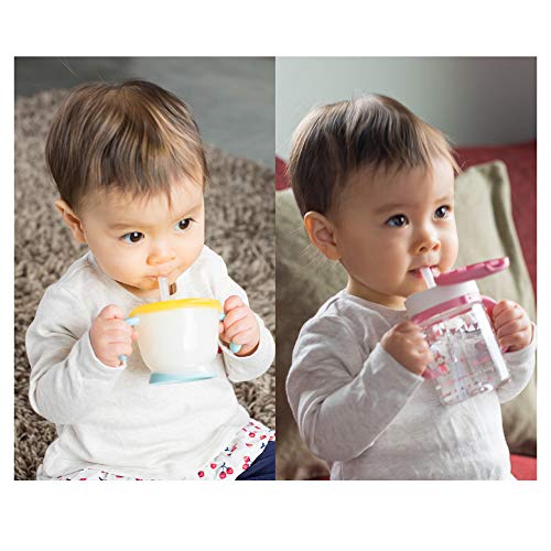 Richell Aqulea Outing Straw Mug pink opened demonstrates spill-safe interior