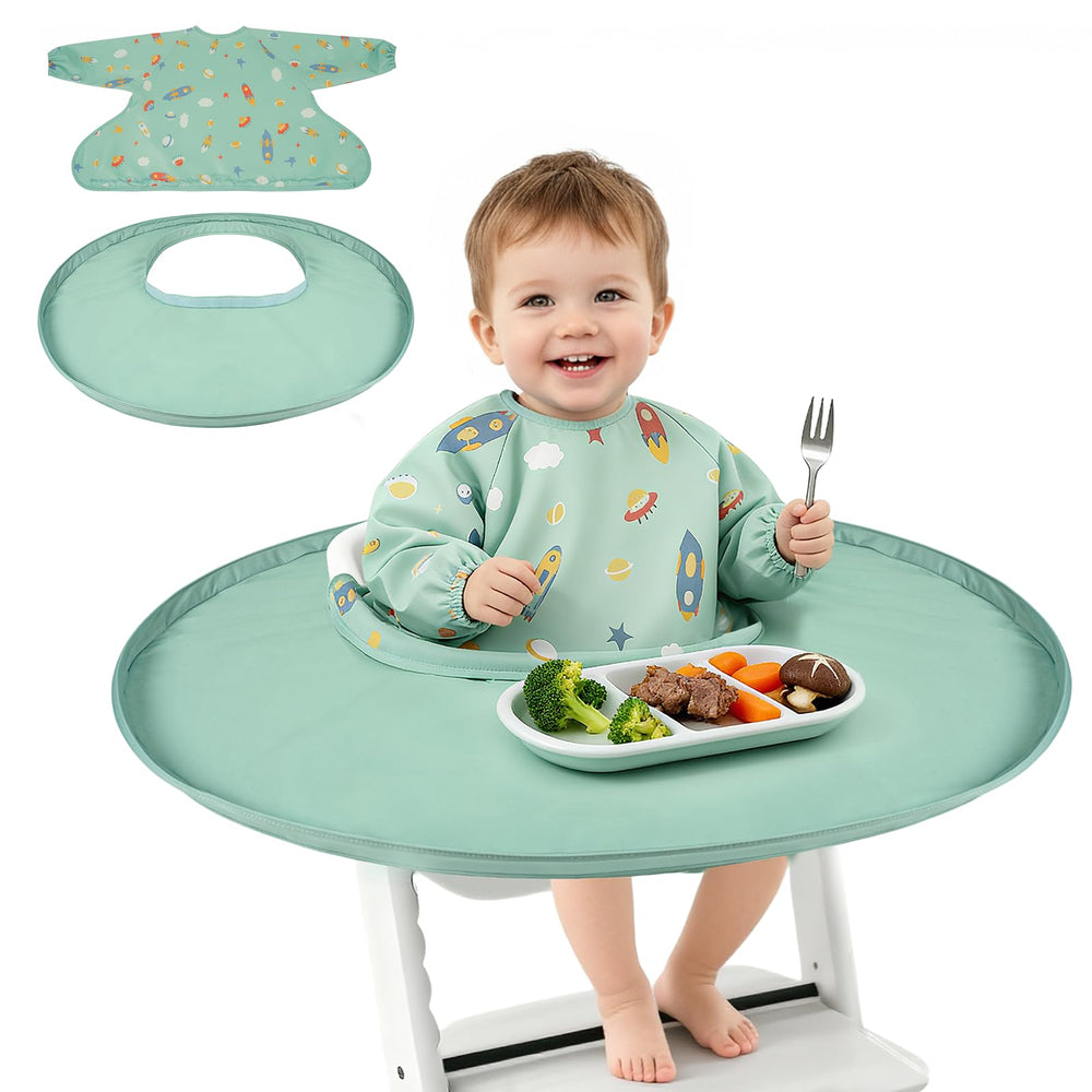 RICHER HOUSE coverall bib in green with long sleeves shields clothing during meals