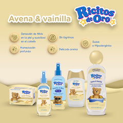Ricitos de Oro Avena & Vainilla packaging emphasizing hypoallergenic ingredients