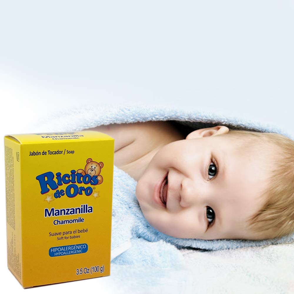 Ricitos de Oro Chamomile packaging with dermatological testing and legacy