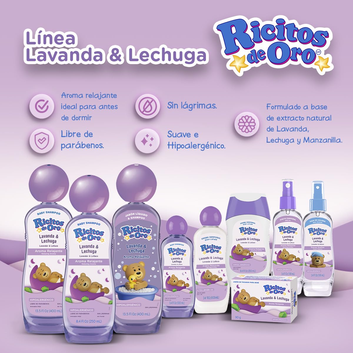 Ricitos de Oro Lavender & Lettuce cream texture illustrating moisturizing care.