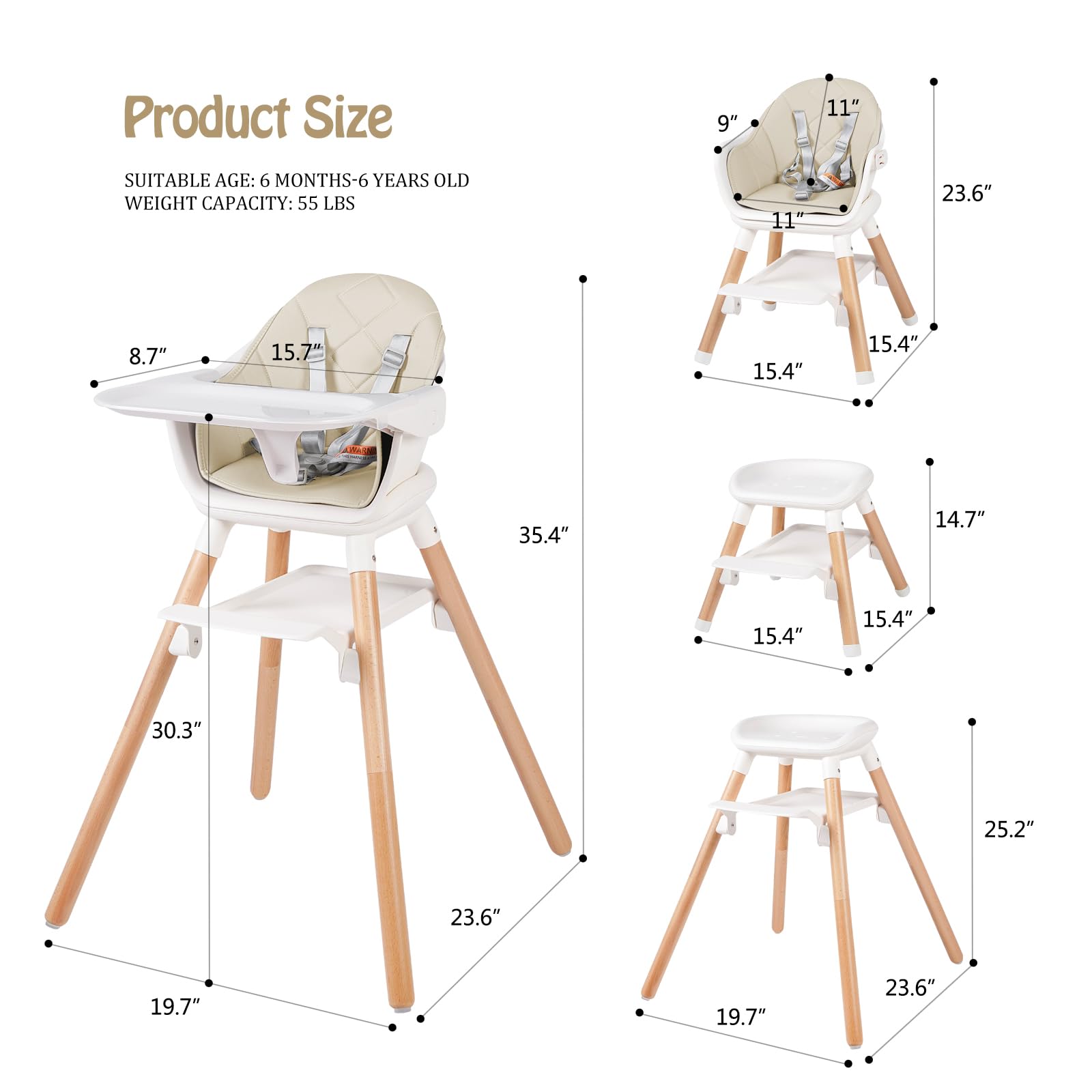 RICUTON 5-point harness ensures secure seating during feeding sessions