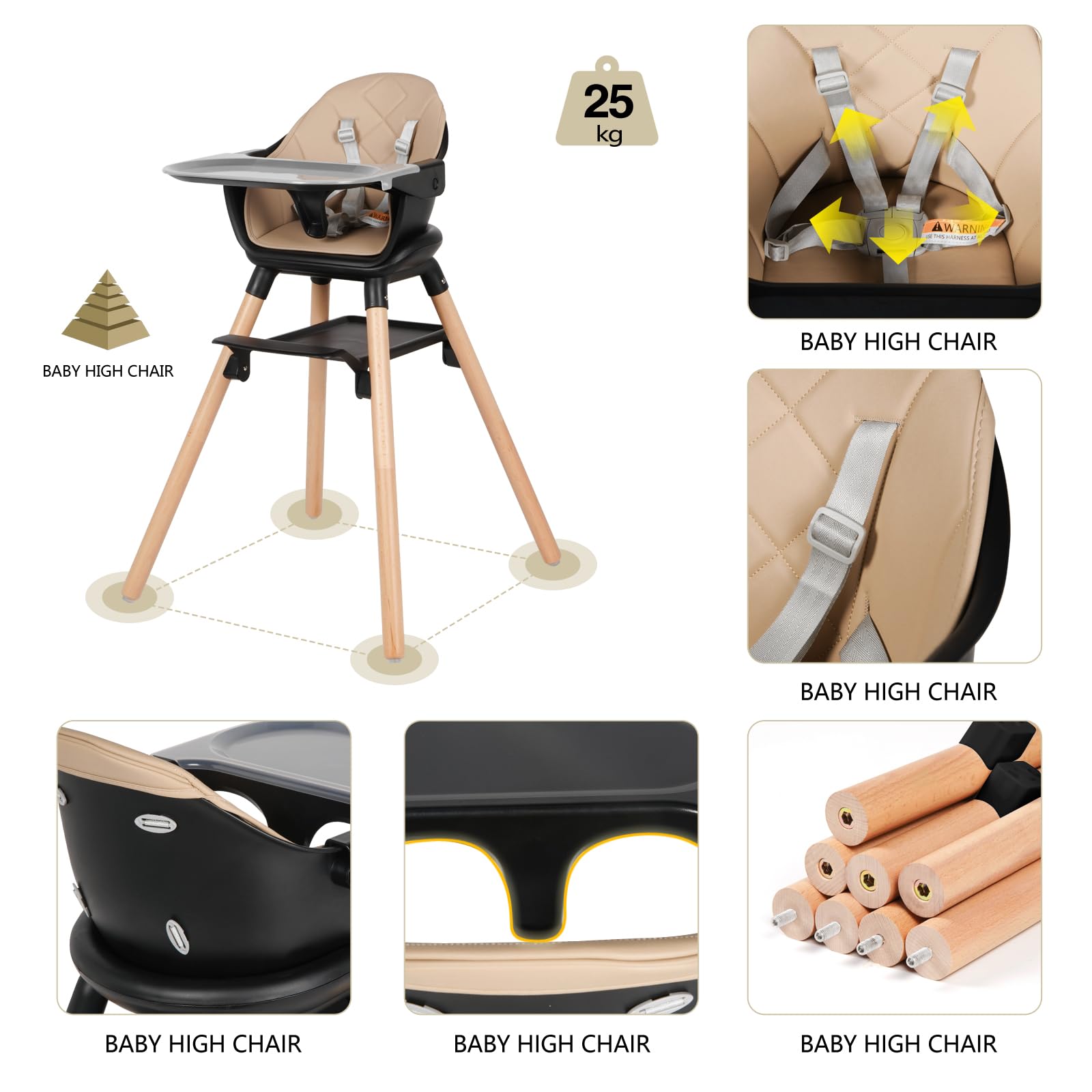 RICUTON high chair footrest in dual-height mode supports growing toddlers.