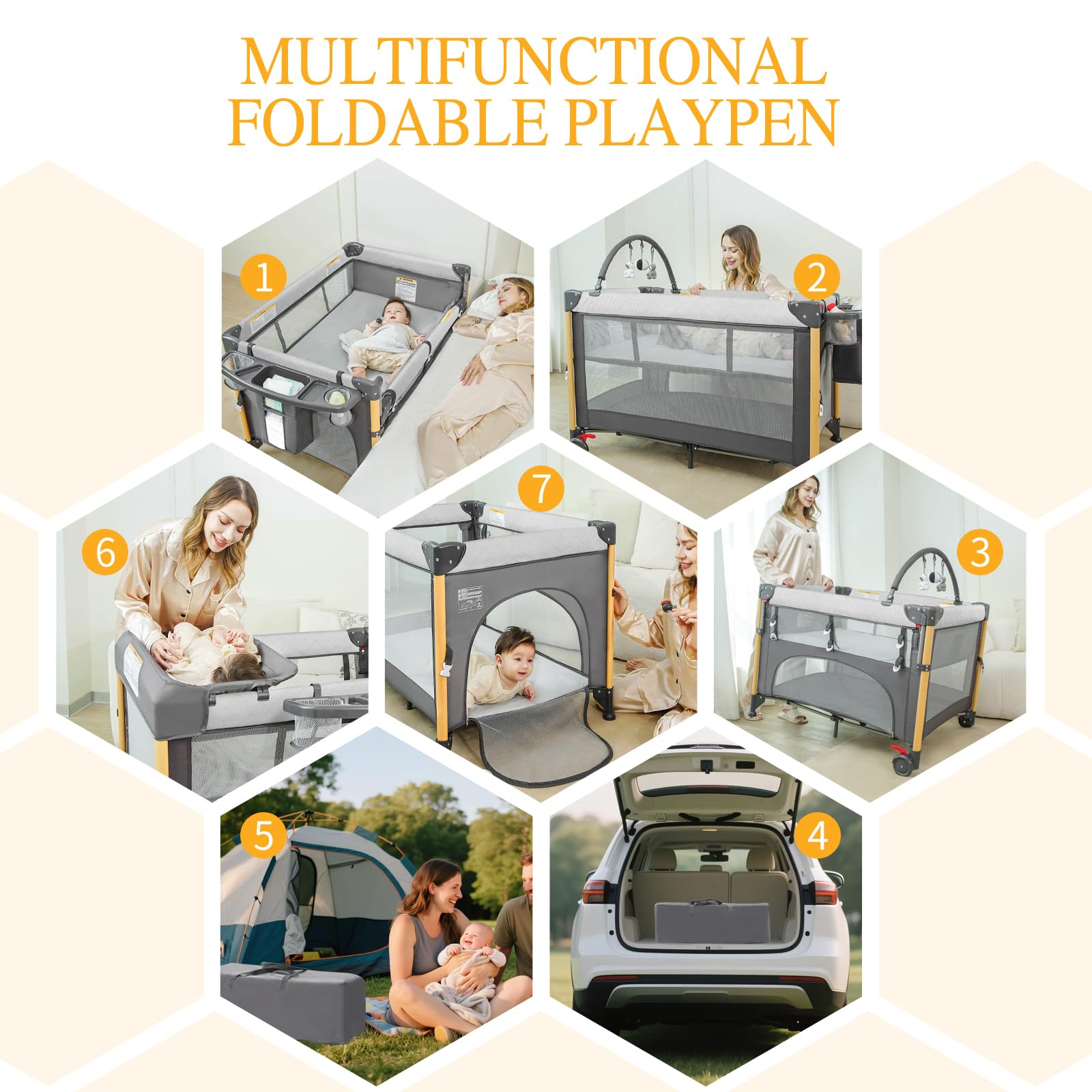 RICUTON foldable pack-n-play ready for travel and easy car storage.