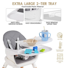RICUTON wooden high chair with beech legs and smooth PU seat for comfortable meals