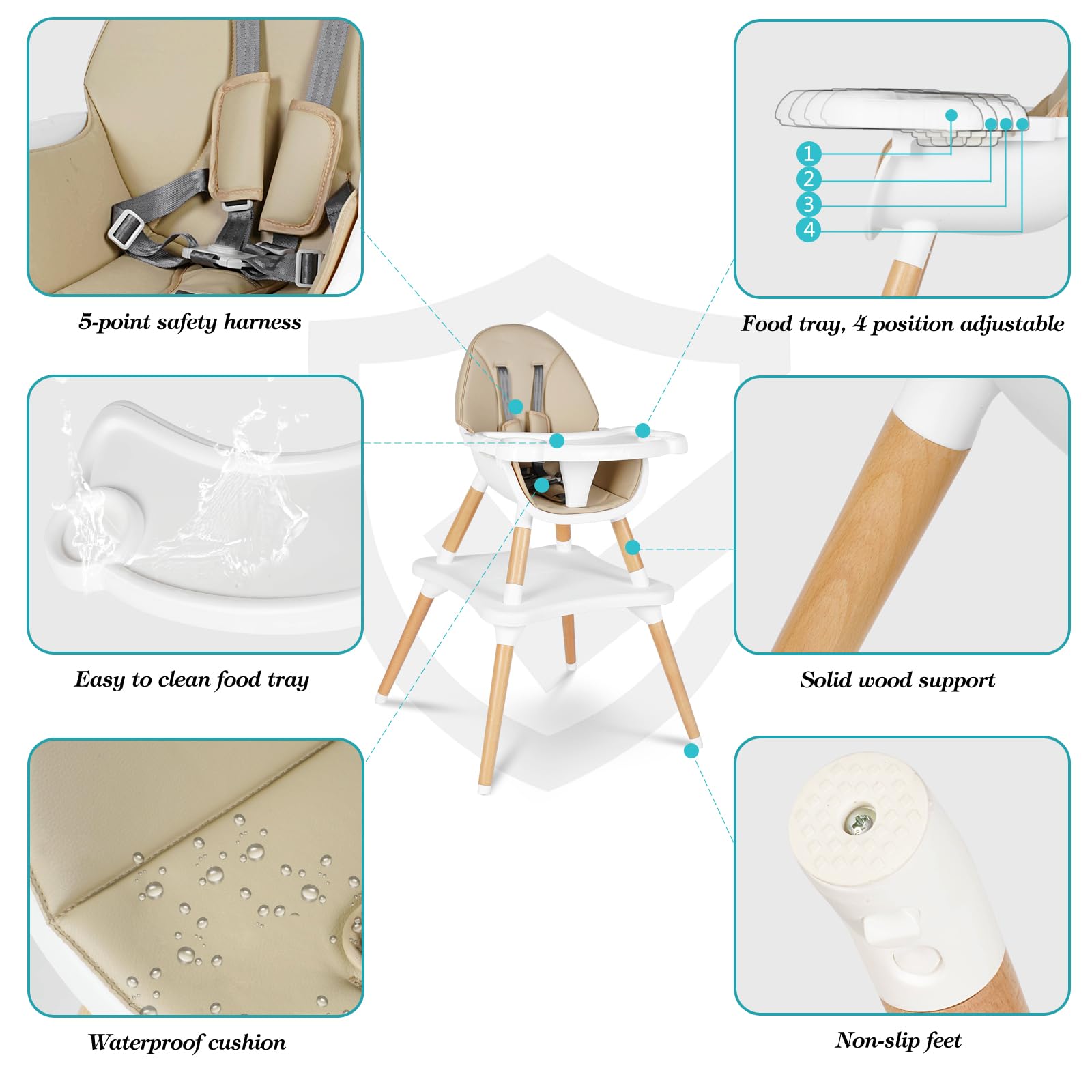 RICUTON wooden highchair tray removable for easy cleaning