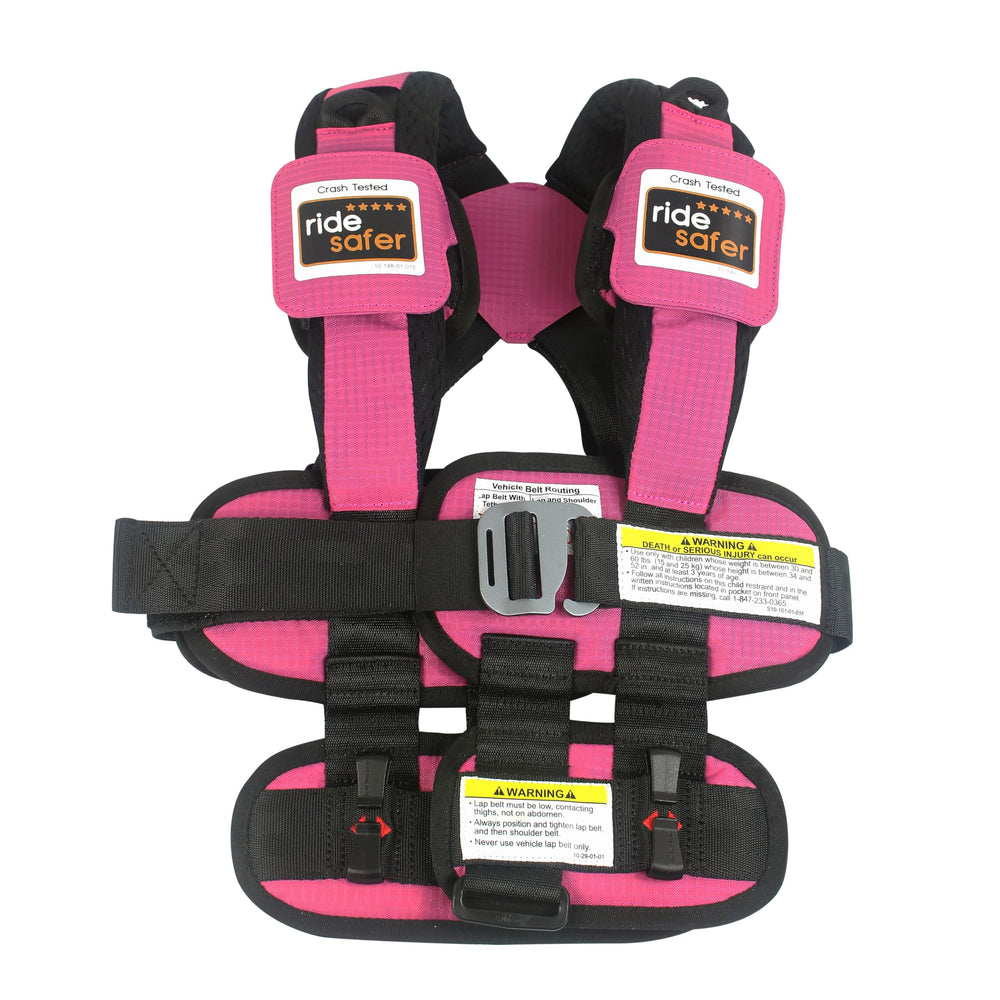 RideSafer Large Pink vest front view shows compact design for travel.