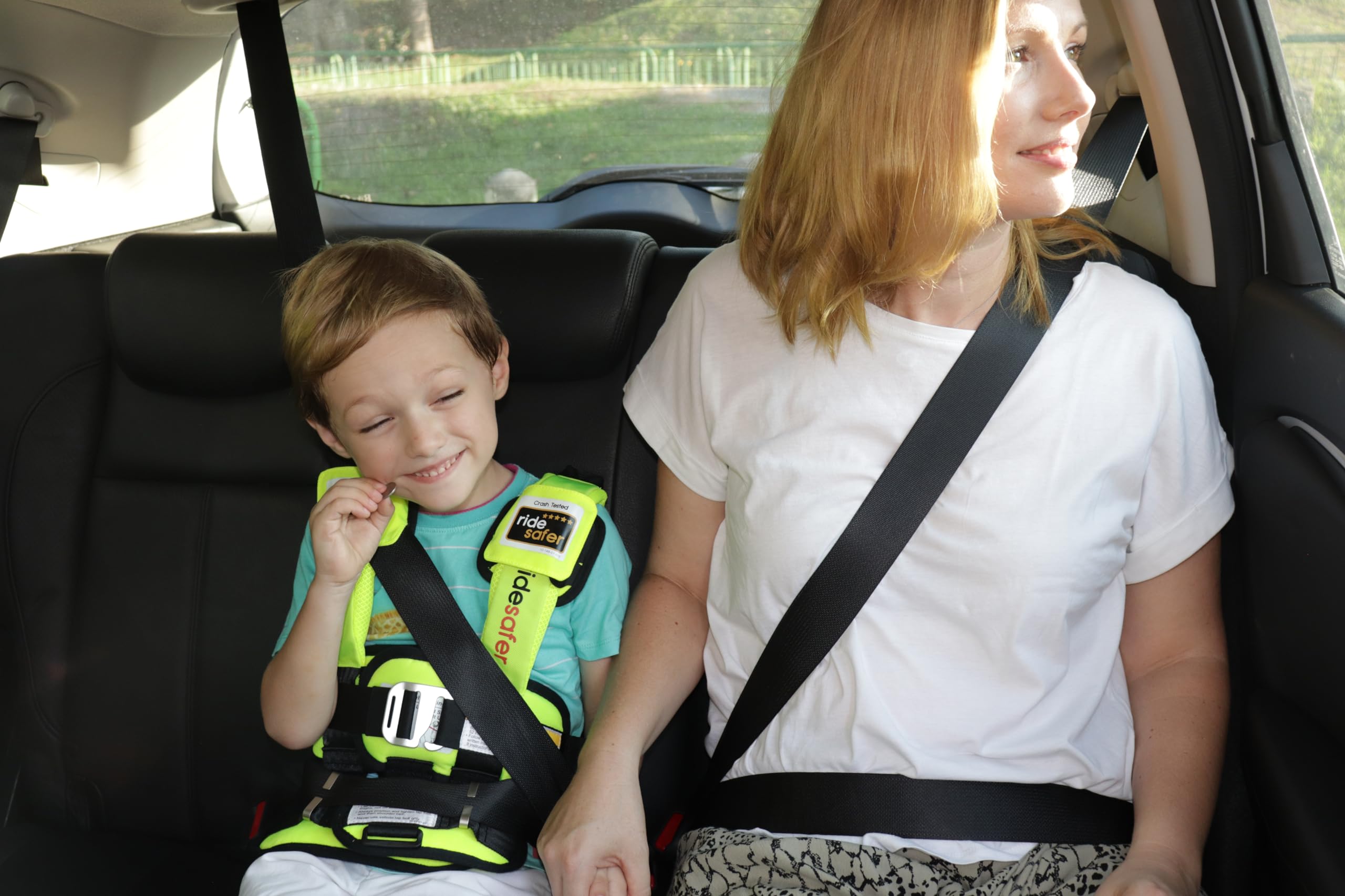 RideSafer age-weight range (3+ years, 30-60 lbs) for proper use.