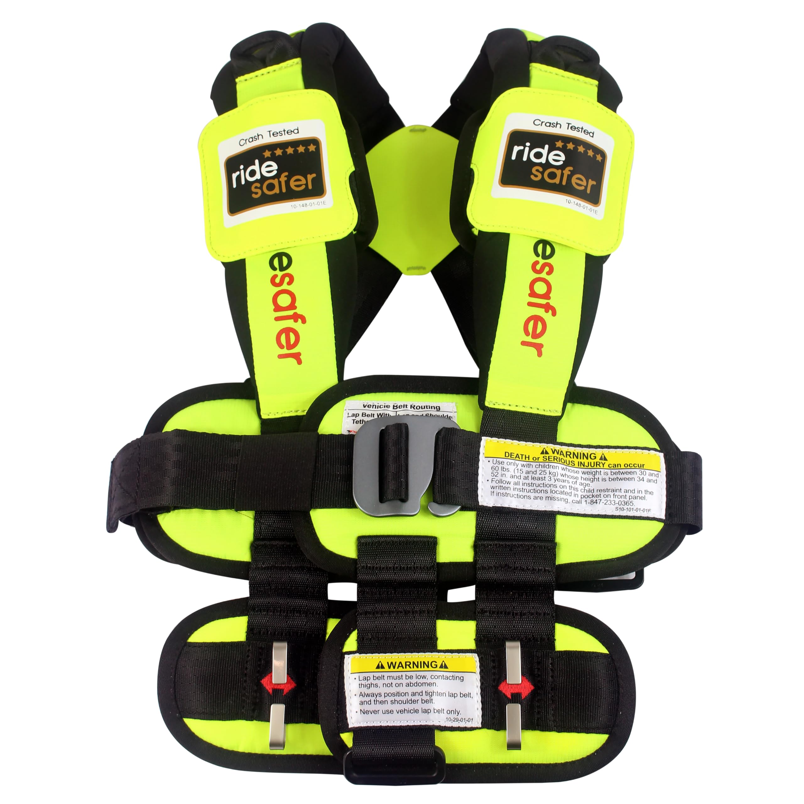 RideSafer large-yellow vest car seat setup for quick installation.