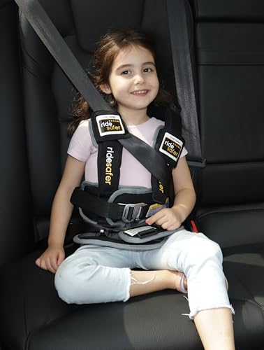 RideSafer XL vest-weight-range highlights suitability for growing children in everyday car journeys.