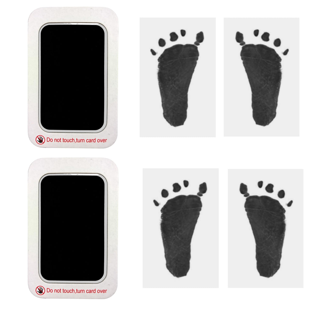 RIKWOG baby handprint and footprint kit shows inkless pads for clean, lasting keepsake of baby hands and feet.