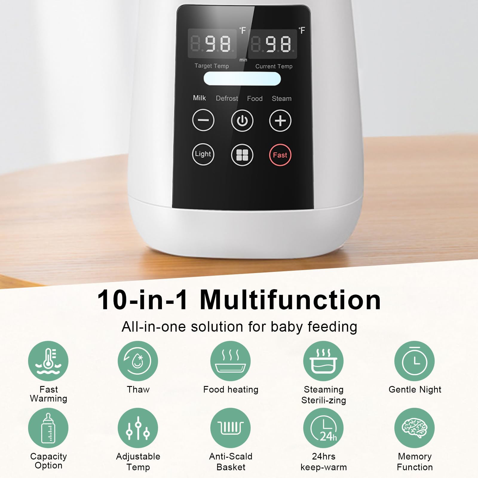 Rimaxao Bottle Warmer steam cleaning mode illustrates quick bottle sanitation