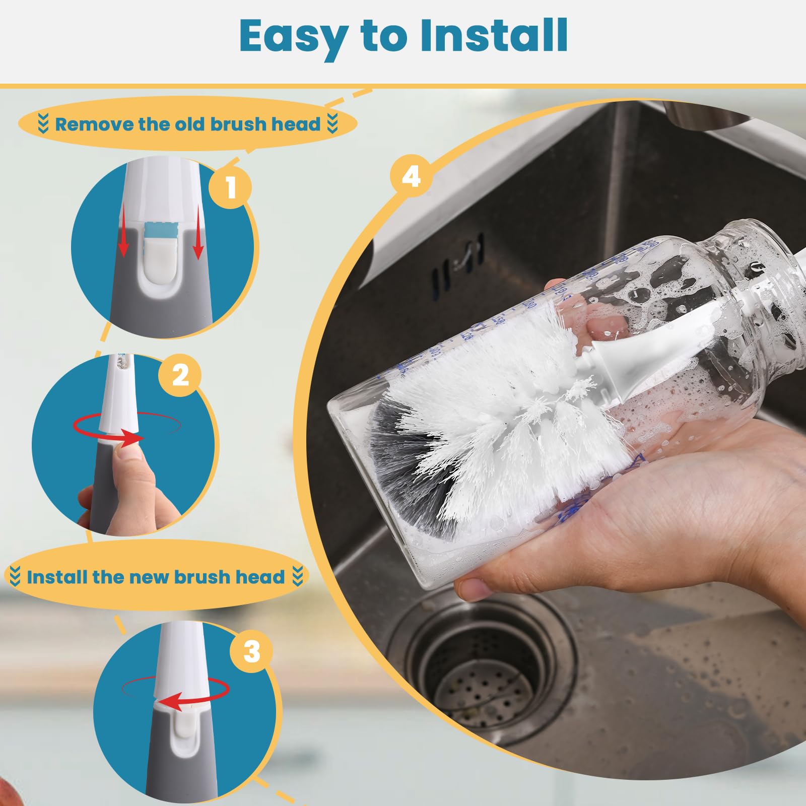 RIMAY multi-functional cleaning tool cleans bottles, mugs and glasses