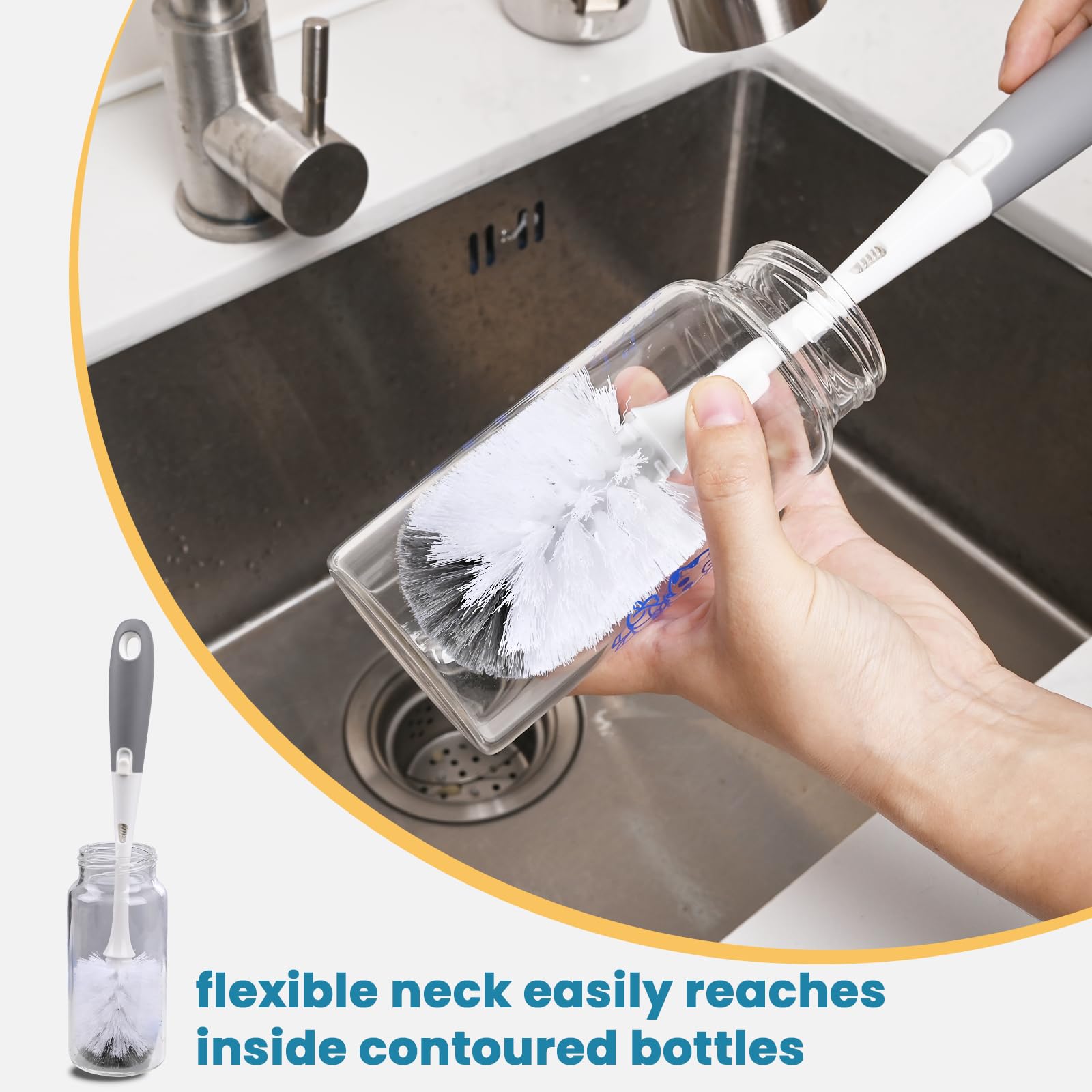 RIMAY soft white bristles protect delicate glassware during cleaning