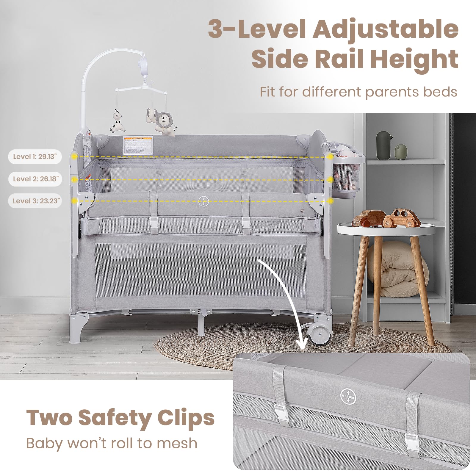 Rinnebbit all-round mesh sides provide safe, breathable supervision.