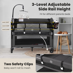 Rinnebbit adjustable-height bedside sleeper fit for various bed heights.