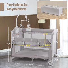 Rinnebbit 4-in-1 bassinet converts to play yard and crib for growing infant.