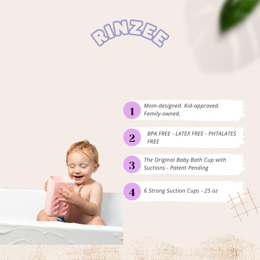 Rinzee BPA-free silicone cup offers safe material for baby bath routines.
