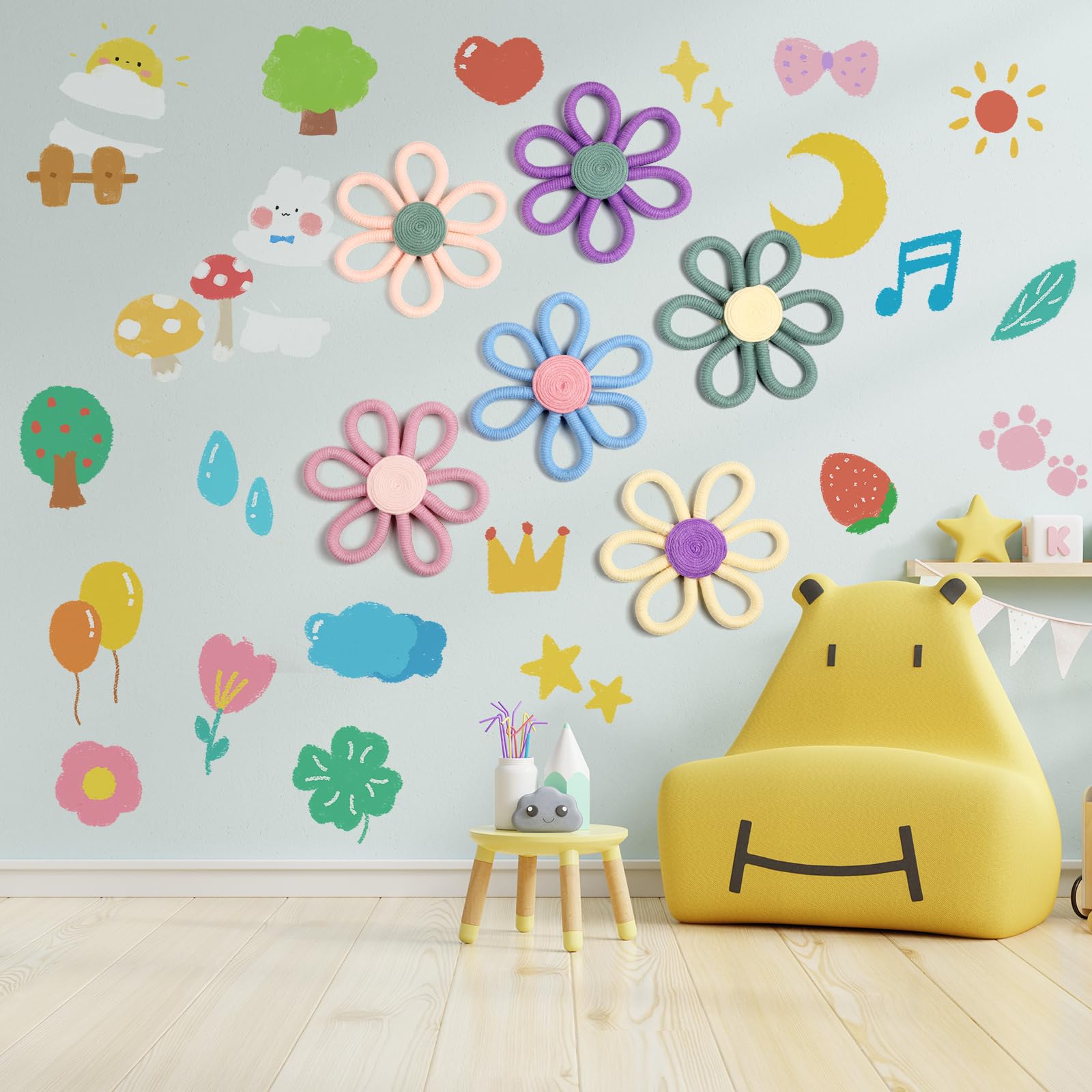 Ripeng boho daisy wall art carnation—vibrant accent pieces elevate kid rooms with friendly charm.