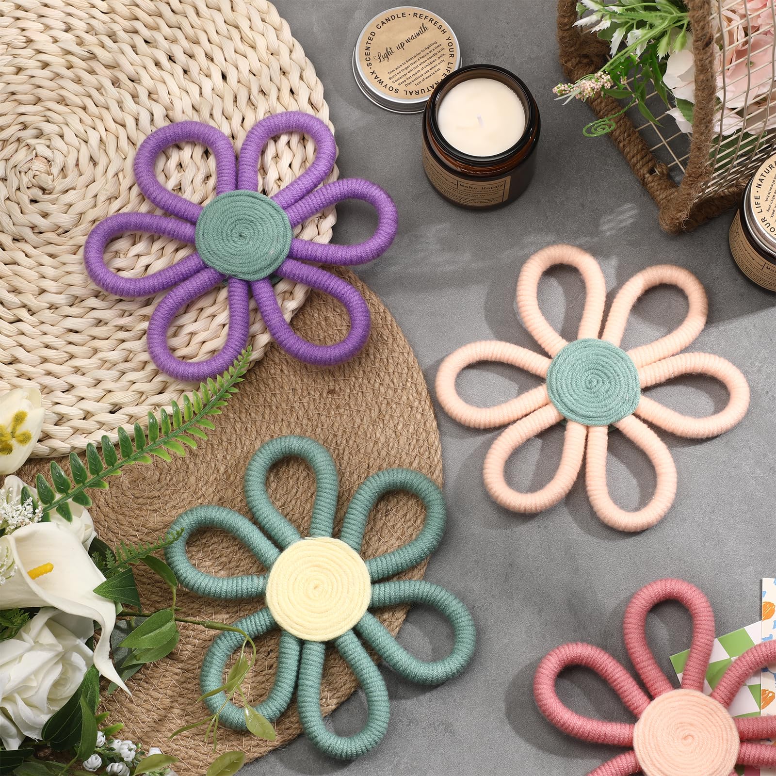 Ripeng boho daisy wall art green—nature-inspired hue enhances calm corners in bedrooms.