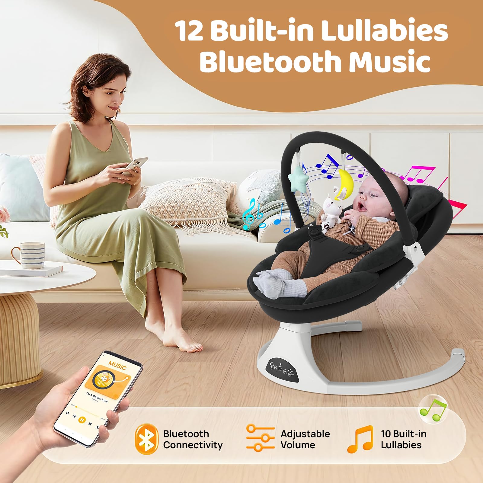 RIVIPLOU baby swing five natural motion speeds for tailored soothing sessions