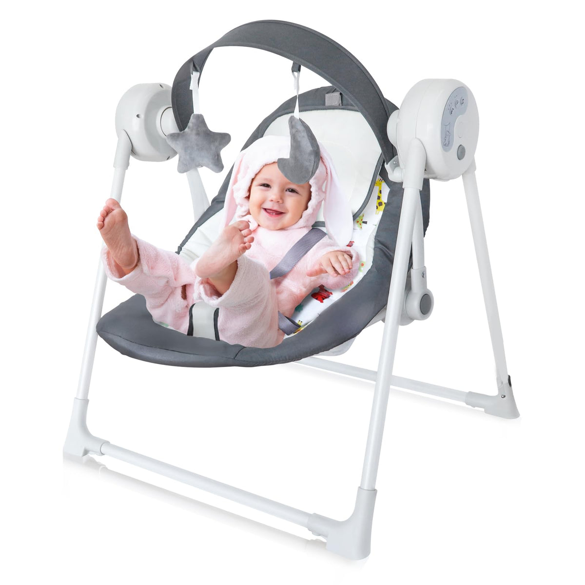RIVIPLOU baby swing space saver fold compact design ideal for studio apartments.