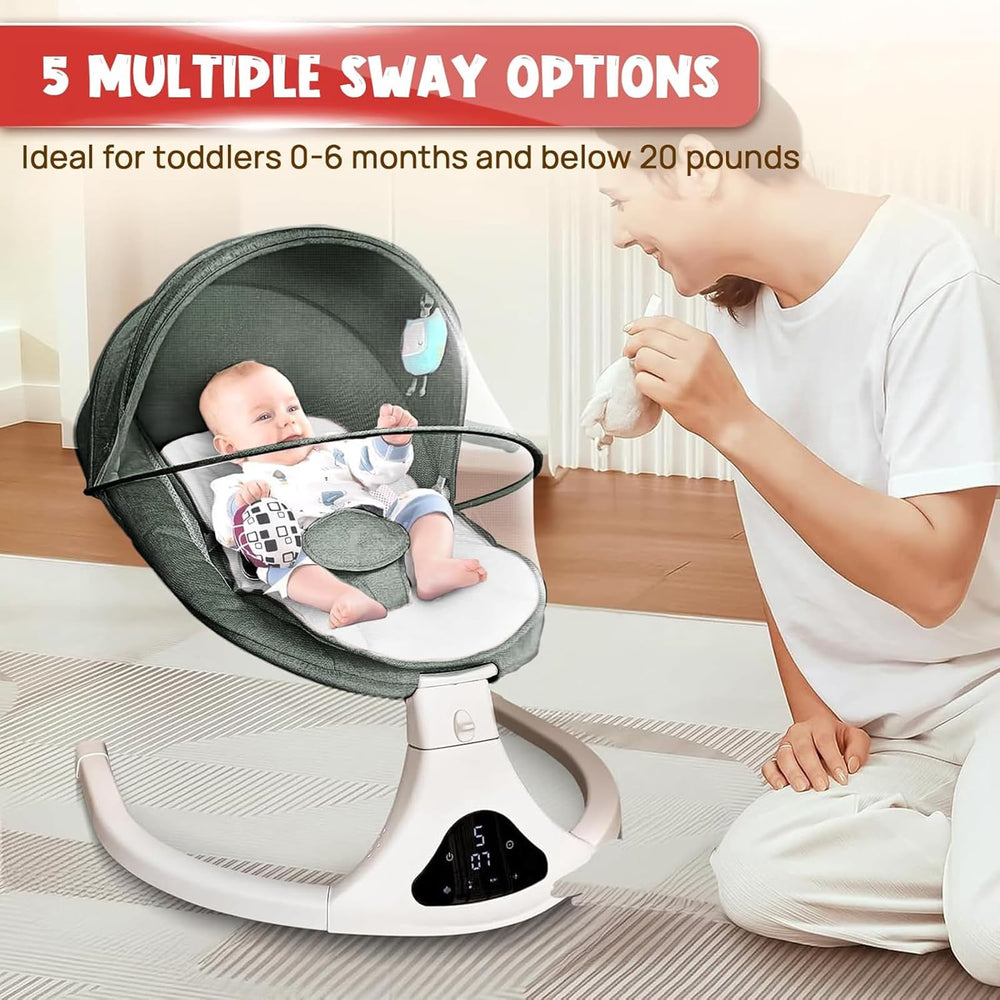 RIVIPLOU baby swing with timer helps busy parents schedule quiet time.