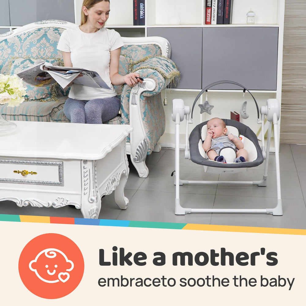 RIVIPLOU baby swing travel station ready fits in car trunk for outings.