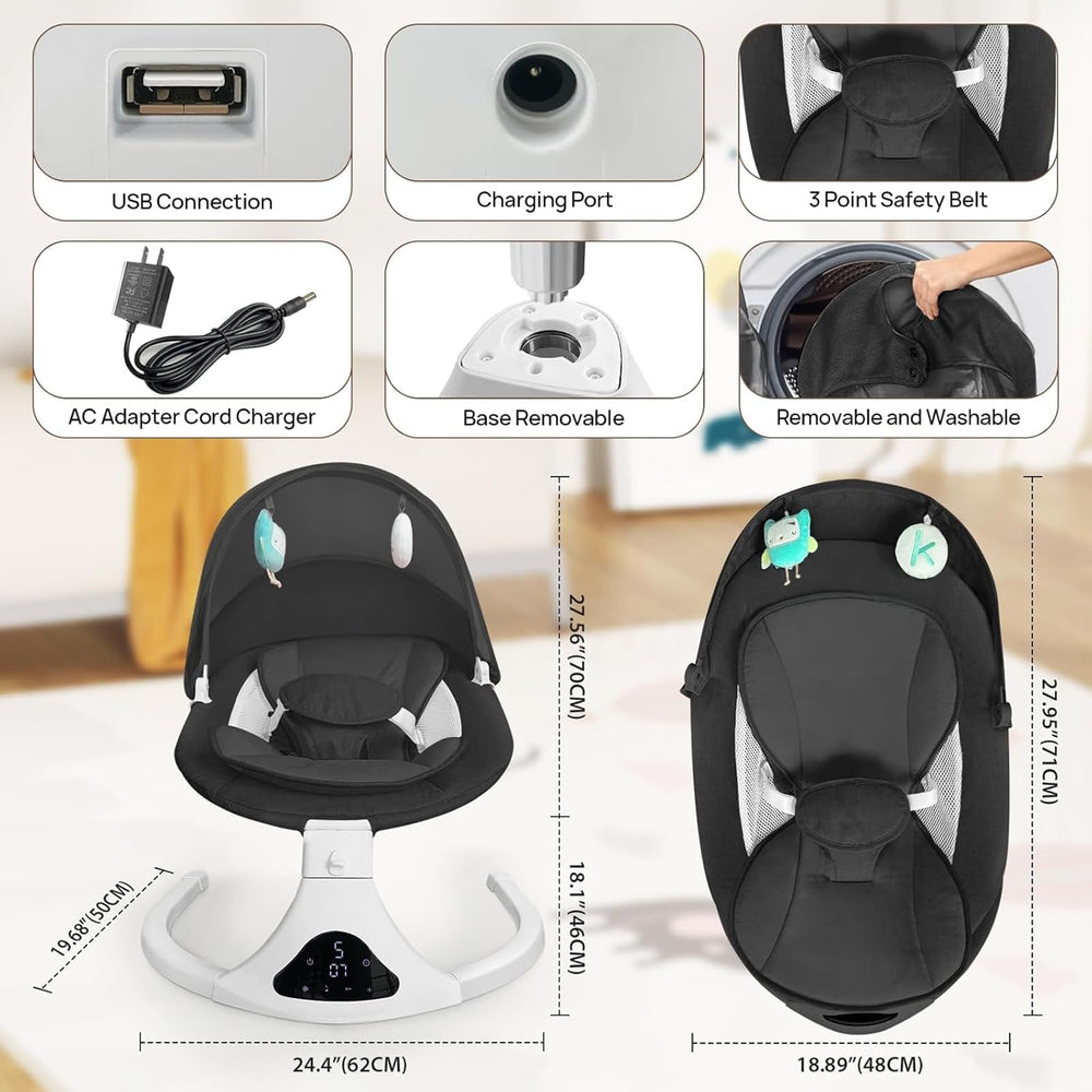 RIVIPLOU black design baby swing looks sleek and family-friendly.
