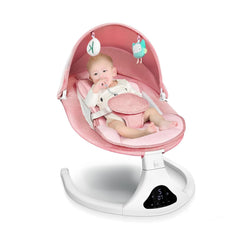 RIVIPLOU electric baby swing pink side view for soothing motion and compact storage.