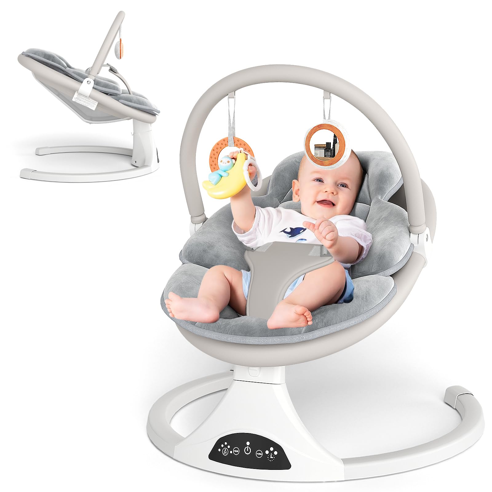 RIVIPLOU electric baby swing with remote control in gray soothing babies with customizable speeds