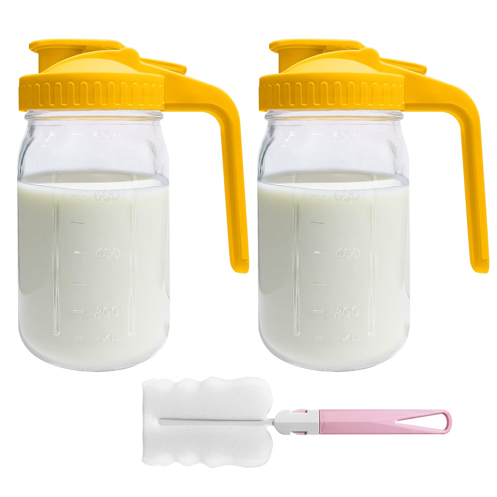Riznpo 32oz glass breast milk pitcher with yellow lid, leakproof for mess-free pouring