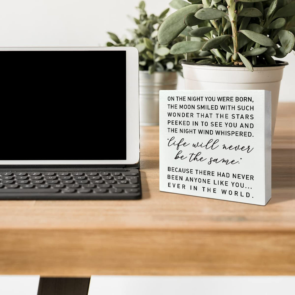 RJYMK desk decor box sign makes a thoughtful baby shower gift.