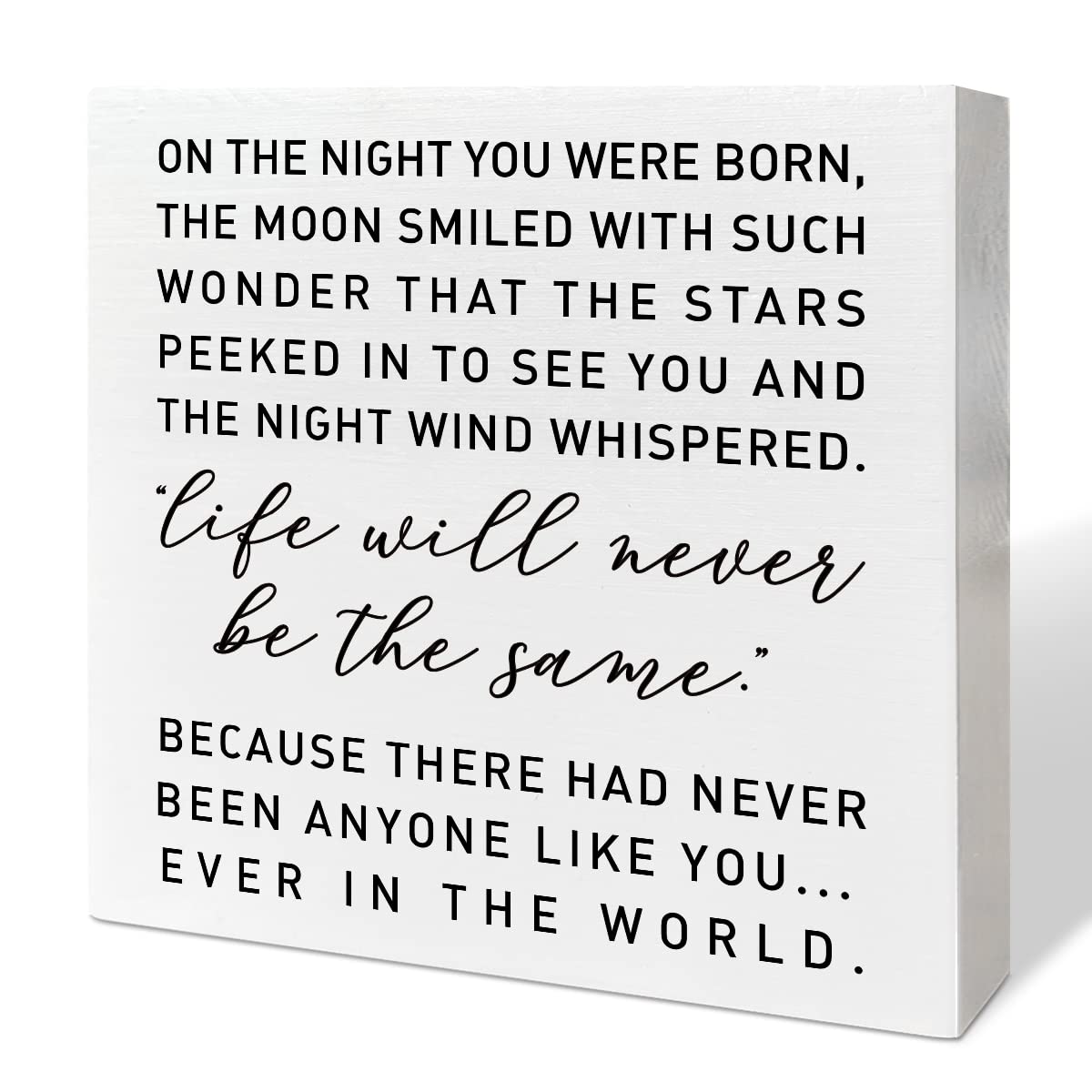 RJYMK nursery box sign on the night you were born adds sentimental nursery decor.